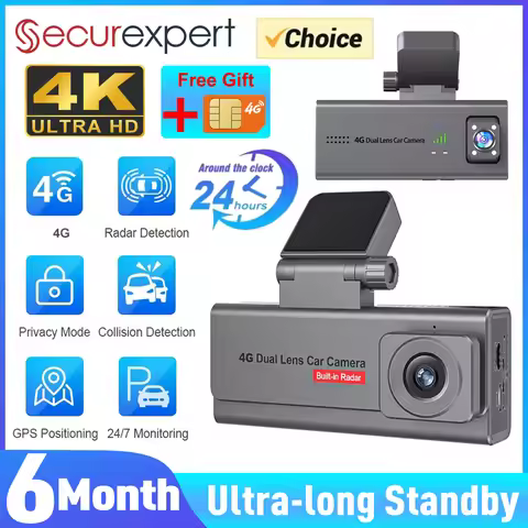 4K 4G Car Surveillance Camera GPS Dual Lens Dashcam Human Detection All Round 24/7 Parking Monitorin
