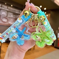 Starfish Glitter Bottle Floating 0il KeychainPendant Acrylic Small School Bag Pendants Keychain