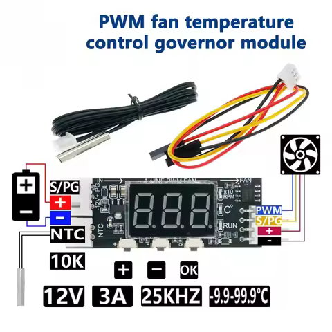 DC 12V 4 Wire PWM Fan Temperature Control Governor Temperature Speed Digital Display Support 3A Fan 