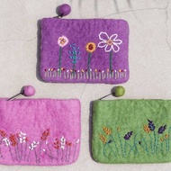 羊毛氈收納包 民族風包 悠遊卡套 手機包 零錢包 耳機袋-刺繡花朵