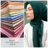 Bawal Cotton Voile Batu Tabur 45" Tudung Solid Color Rhinestone Square Scarf Hijab for Muslim Women