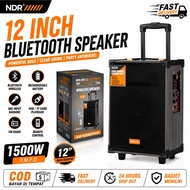 NDR  Trolley Portable Bluetooth Speaker 12inch Woofer Rechargeable Karaoke System Wooden Design High