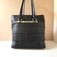 稀有中古包 Chanel古董黑色魚子醬冰格皮革托特包 單肩包 側背包