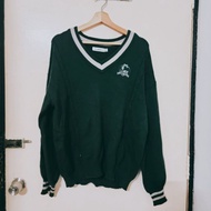 Green V Neck Logo Knitted Cotton Sweater JK Cosplay Uniform Long Sleeve plus size