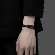 gelang titanium gelang titanium anti karat original Niche Men's High-End Magnet Clasp Leather Bracel