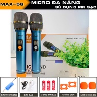 Micro Không Dây Max 56 Micro Karaoke Hút Âm Chống Hú Sạc Pin Ngay Trên Mic Màn Hình LCD Hiê