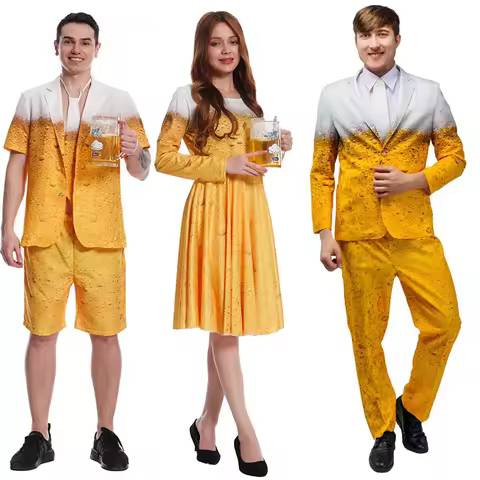 New Oktoberfest Beer Cosplay Costume For Men Women Bavarian Fancy Outfits Yellow Beer Suit 3d Printe