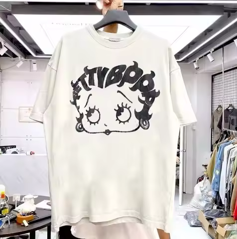 Betty Boop Face Graphic Short Sleeve Retro White Unisex Tshirt Men Women Men T Shirt