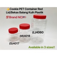 CNY COOKIE CONTAINER RED LID/PET CONTAINER 4017/4018/4060/BEKAS BALANG KUIH PLASTIK/BALANG KUIH RAYA新年红罐/红饼罐