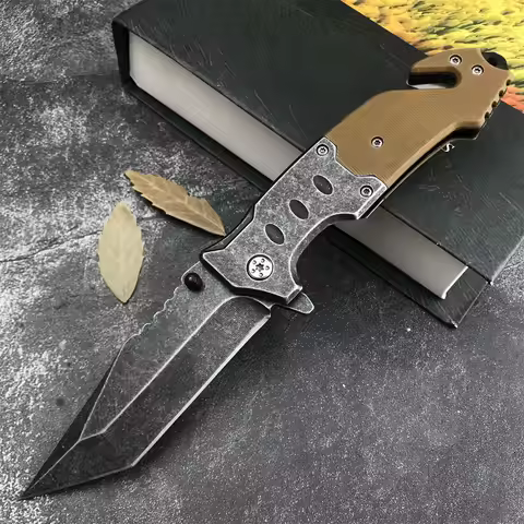 Model F023 Tactical High Hardness Folding Knife 5Cr13Mov Tanto Point Blade 420 steel + G10 Handle Wo