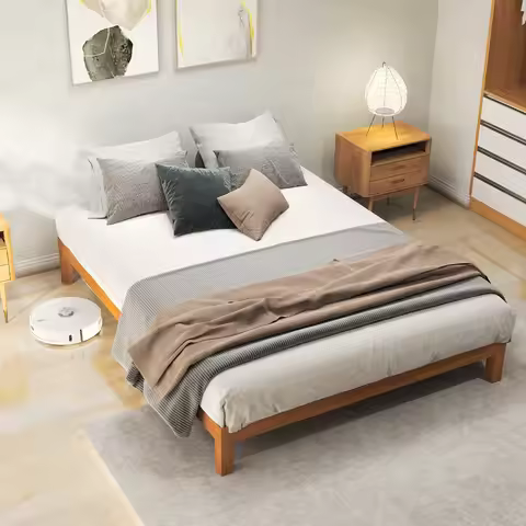 JHK Queen Solid Wood Bed Frame with Sturdy Wood Slat Support No Box Spring Needed Easy Assembly Eco-