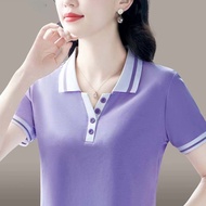 Womens T-shirt 2024 summer collar new slimming print fashionable loose casual patchwork top