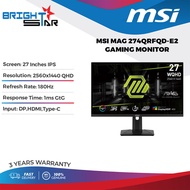 MSI MAG 274QRF-QD E2 Gaming Monitor -  27"/IPS/QHD/180Hz/1ms/Height Adjustment/DP,HDMI,TYPEC/3Y
