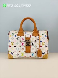 🔥全港最平 ‼️ 正品 任驗 ‼️ Louis Vuitton LV Monogram Multicolor Speedy 30 White M92643 手袋 白三彩 村上隆 手提袋 白色 💖可手提