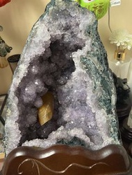 綠幽靈方解石紫水晶洞