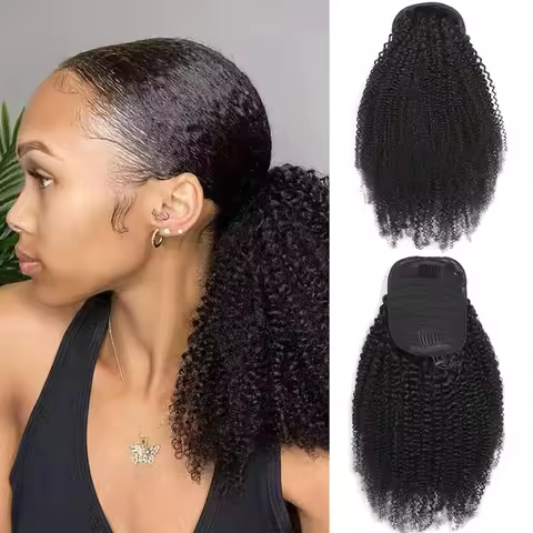 Afro Kinky Curly Drawstring Ponytail Human Hair For Black Women 4B-4C Curly Drawstring Ponytail Exte