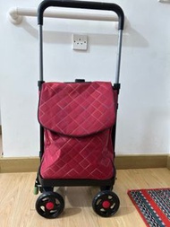 紅色 購物車 買菜車仔 可作扶手 手推車 高度可調校 長者可用 防水袋可分拆 