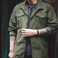 M65 Field Jacket เสื้อแจ็คเก็ตทหารผู้ชาย เสื้อแจ็คเก็ตซิปคอปกหลายกระเป๋าย้อนยุค ผ้าฝ้าย 100%