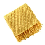 Nordic Sofa Blanket Cover Knitted Blanket Plaid Throw Tassels Bedspread Golden Blanket for Spring Su