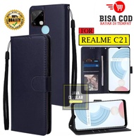 Leather Flip Untuk Realme C21 | Realme C20 | Realme C21Y (NEW 2021) - Wallet Case Kulit - Casing Dom