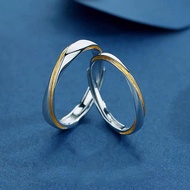 2PCS 925 Sterling Silver Twisted Rings Size Adjustable Couples Promise Engagement Rings for Him and 