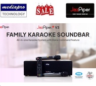 JazPiper + V3 Smart Voice Family Karaoke Soundbar built-in Karaoke Player, Amplifier, Mixer with 2 x Wireless Microphone.  Multi Input : 3.5mm Aux, Optical, USB, HDMI(ARC).  HDMI Out, Bluetooth 5.0, Lan Port and Wifi