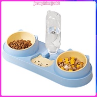 Double Dog Cat Bowls with Water Dispenser Tilted Cat Food Dishes for Pet Easily Detached Wet and Dry Food Bowl Blue