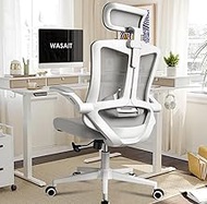 WASAIT Ergonomic Office Chair with Lumbar Support Home Office Desk Chairs White with Flip-up Arms &amp; Comfortable Headrest Cushion Swivel High Back Computer Chair Study Chair Comfy for Teens and Adults