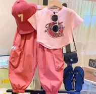 COD Setelan anak perempuan motif else baju kaos dan celana panjang cargo terbaru umur 1-5tahun