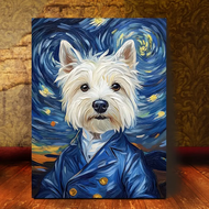 Van Gogh-Style West Highland White Terrier (Westie) Dog - Hand-Painted-Look No Framed Canvas Art 11.