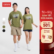 CANIFA S adult unisex t-shirt with boxy shape printed with the word Khe Sanh 5TS25S031