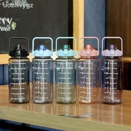 ✚2000ml with reminder time Water Bottle Tumbler with straw scale big bottle 2Liter 2litre gym bottle sport BPA FREE 水瓶