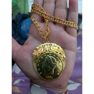 Jewelry Chain Necklace 60cm And Pendant rupiah/Tribe/ringgit 24k Gold Plated Similar To Real Gold