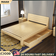 NAIJIA Wooden Bed Frame Katil Kayu Katil Solid Wood Bed Single &amp; Queen King Size Bingkai Katil Bedroom Platform Bed Frame實木床