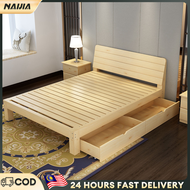 NAIJIA Wooden Bed Frame Katil Kayu Katil Solid Wood Bed Single & Queen King Size Bingkai Katil Bedro