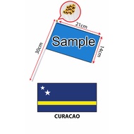 Curacao Hand Flag With Stick (14x21cm)/ Bendera Tangan Dunia Curacao (14x21cm)