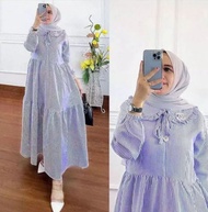 Tyara Midi Dress /Midi dress wanita kekinian 2022 / Midi dress katun salur / Dress wanita terbaru 20