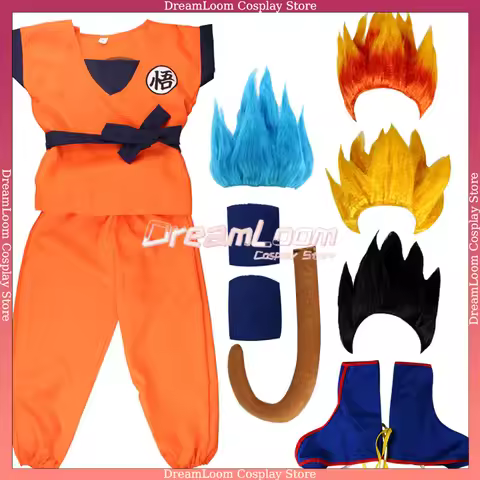 Holiday Suits Son Goku Carnival anime Cosplay Costumes Top/Pant/Belt/Tail/wrister/Wig For Adult