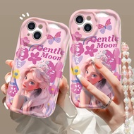 For iPhone 6 Plus 6S Plus iPhone 7 Plus 8 Plus iPhone XS Max iPhone XR iPhone X XS Cute Barbie Princess Hot Girl Wave Border Phone Case + Chain Back Cover