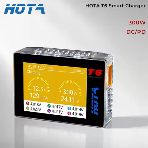 HOTA T6 Smart Charger DC/PD Dual Input 300W 2.4IPS Supports XT60 and TYPE-C Interfaces Compatible PD