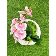 3D Orchid Latex Deco+White Round Hanging Plastic Vase Guban 3D Orkid Latex bersama Pasu Plastik Bula