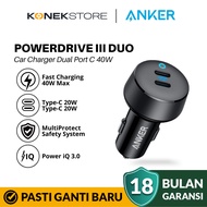 Anker PowerDrive III Duo USB-C Car Charger fast charging 40w 2-port each 20W power IQ 3.0 Type C - A