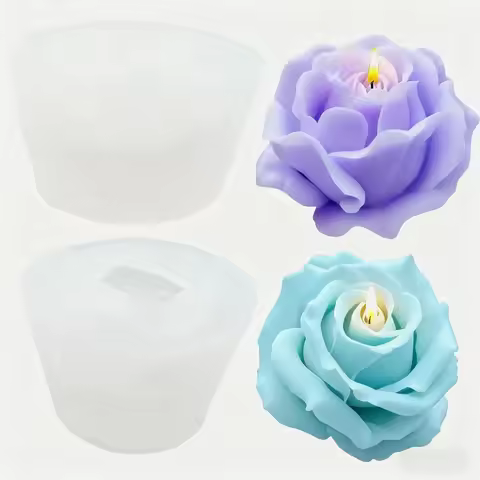 2-Piece Romantic 3D Rose Silicone Candle Molds - Reusable High-Quality Flower-Shaped Molds, Suitable