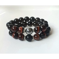Icy Obsidian and Red Tigereye with Black Obsidian or Terahertz Paramita Heart Sutra Crystal Bracelet [578]
