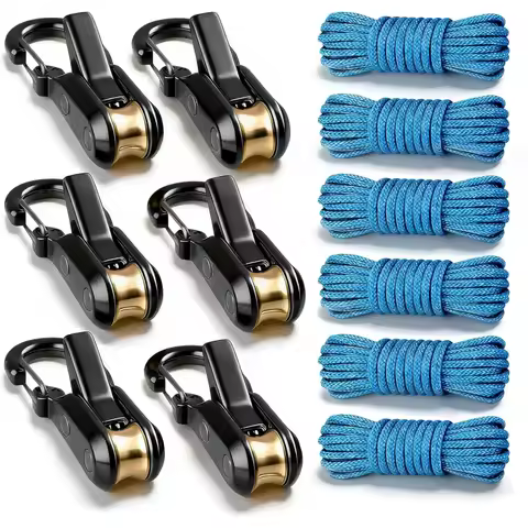 6 Pack Rope Tightener Roller Tensioner Heavy Duty Retractable Buckle Cord for Camping Boating Outdoo