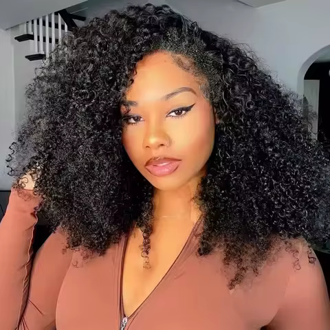 Half Wig Human Hair Jerry Curly Glueless Wig Curly Drawstring Seamless Flip Over Wig For Black Women