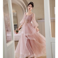 EAGLELY Sequins Glitter Pink Long Evening Dress 2024 Banquet Engagement Luxury High End Long Sleeved