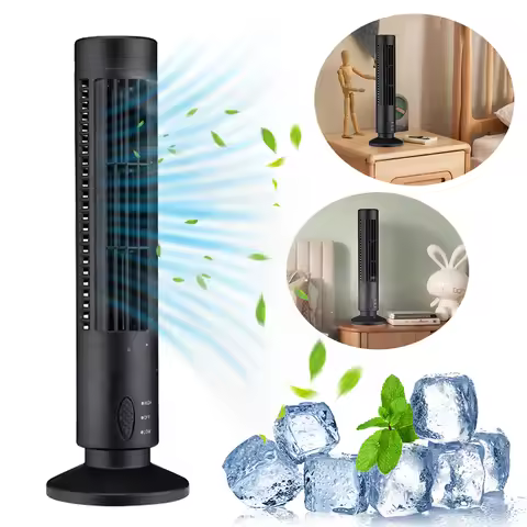 LED Tower Fan Bladeless Cooling Fan 90 Degree Stand Up Tower Fans 2 Speed Portable USB Electric Desk