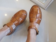 【牽手一起長大】內外全真皮低跟小木跟魚骨手工編織羅馬涼鞋五色