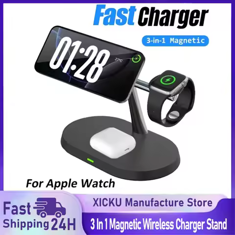 3 In 1 Magnetic Fast Wireless Charger Station For iPhone 17 16 15 14 Pro Max Apple Watch 9 8 Airprod